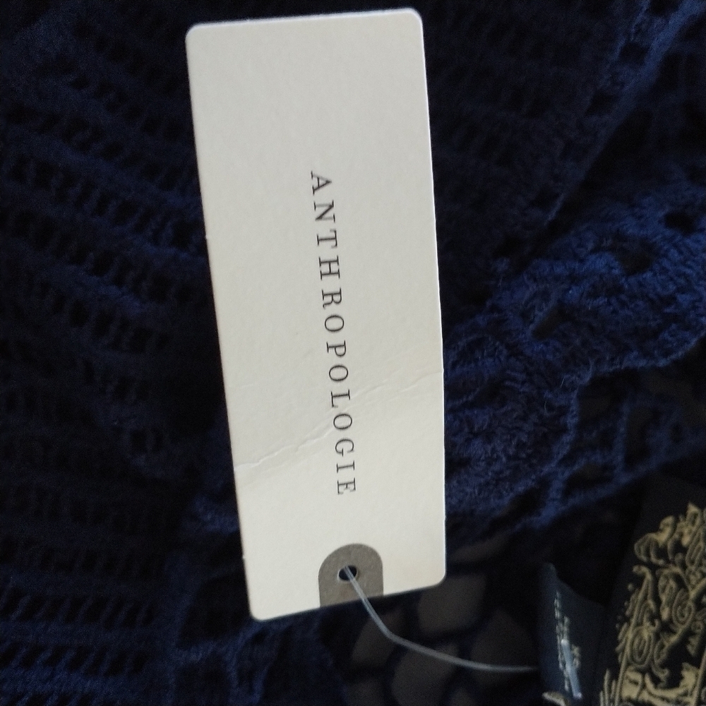 Anthropologie James Coviello Crochet Navy Top XS - Picture 9 of 11
